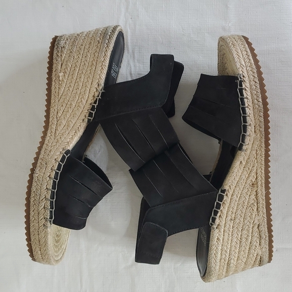 Eileen Fisher Largo Black Suede Espadrille Wedge Sandals size 8.5 - Picture 9 of 14
